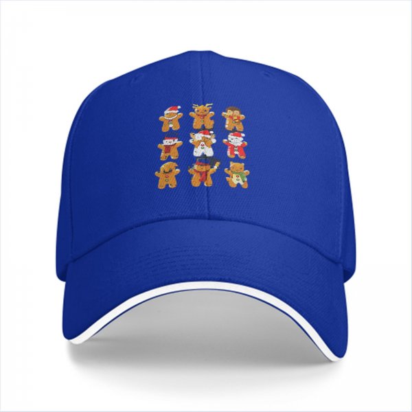 Black Baseball Cap With Christmas Gingerbread Characters Print