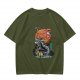Olive T-Shirt with Japanese Dragon and Sun Graphic Print