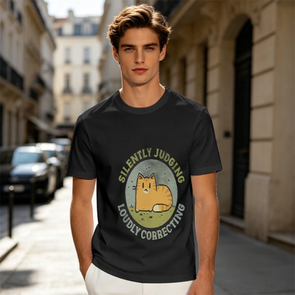 Olive T-Shirt With Silently Judging Loudly Correcting Cat Print