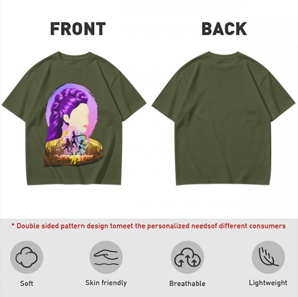 Olive T-Shirt With Purple Haired Woman And Concert Stage Print