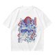 Olive green t-shirt with cat bus and Japanese traditional art print