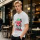 Olive graphic t-shirt with crying strawberry and 'berry stressed' text