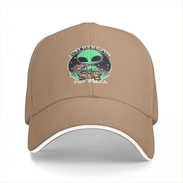 Black baseball cap with alien eating pizza 'Just Here For The Pizza' print