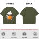 Olive Green T-Shirt With Stylized Beer Mug Graphic Print