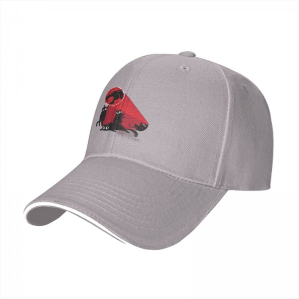 Black Baseball Cap With Playful Black Cat Red Thunder Cat Logo Print
