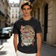 Olive t-shirt with cat bus ramen bowl graphic print