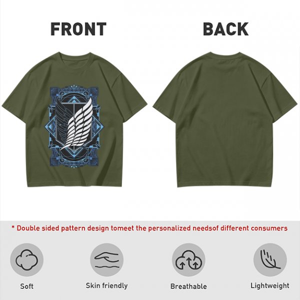 Olive T-Shirt With Attack on Titan Survey Corps Wings Print