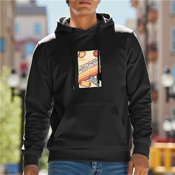Black Hoodie With Retro Adulthood Graphic Print