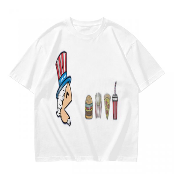 Olive T-Shirt With Uncle Sam Hat And Fast Food Graphic Print