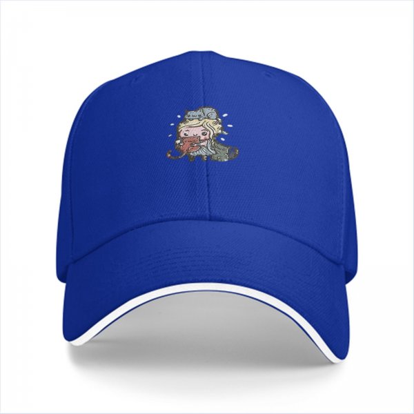 Black baseball cap with cute cartoon girl and cats graphic