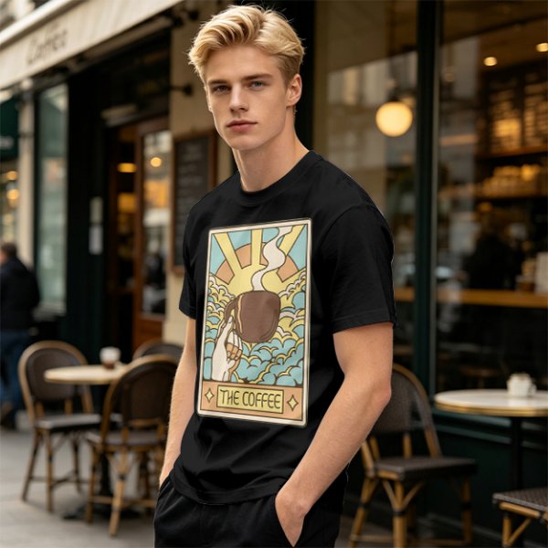 Oversized Dark Green T-Shirt With The Coffee Tarot Card Style Print