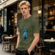 Olive Green T-Shirt With Blue Totoro Inspired Graphic Print