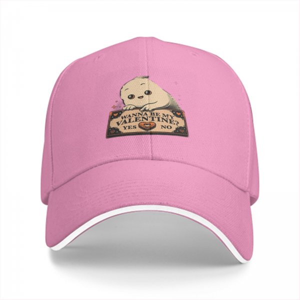 Black baseball cap with cute ghost 'Wanna Be My Valentine?' print