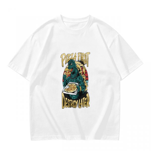 Olive T-Shirt with Godzilla Pizza First Destroy Later Print