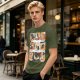 Olive T-Shirt with 9 Grid Cute Cat Illustrations Print