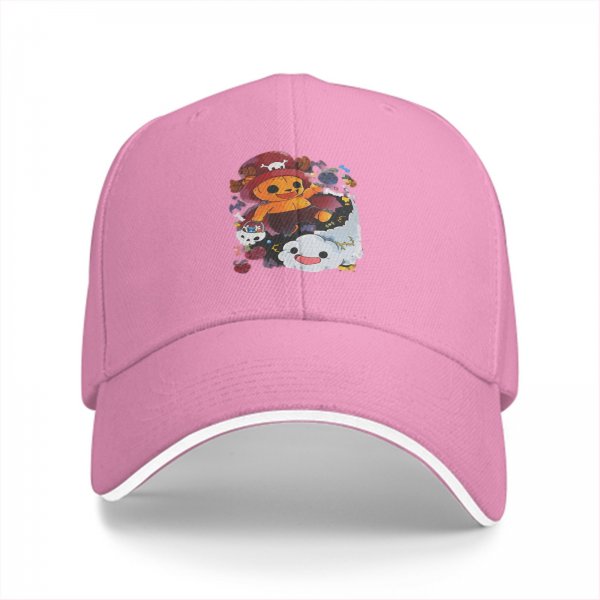 Black baseball cap with cute anime pirate character and cloud graphic