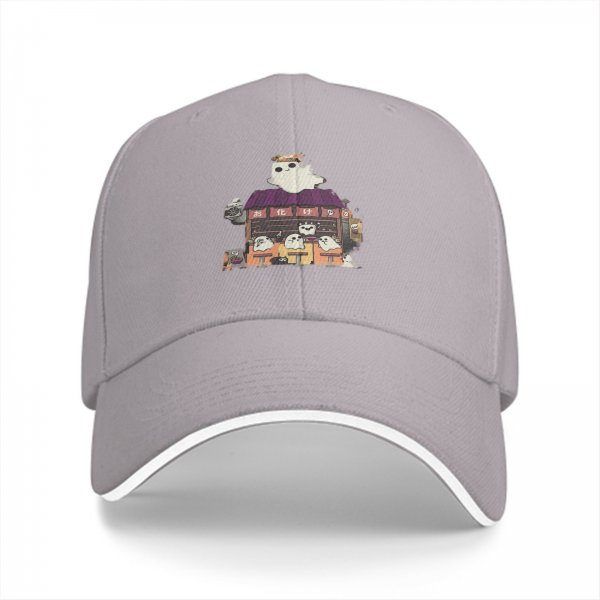 Black Baseball Cap With Cute Ghost Cafe Artwork