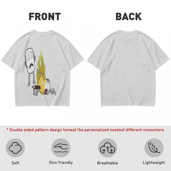 Olive T-Shirt With Cartoon Marshmallow and Burning Character Print