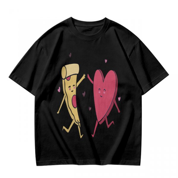 Olive T-Shirt with Dancing Pizza Slice and Heart Graphic