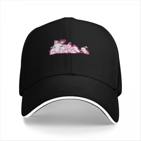 Black Baseball Cap with Pink Cute Character Graphic Print