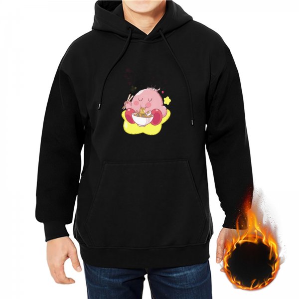 Black hoodie featuring Kirby eating ramen on a yellow star