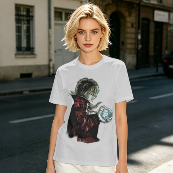 Olive Green T-Shirt With Goblin King Holding Crystal Ball Art