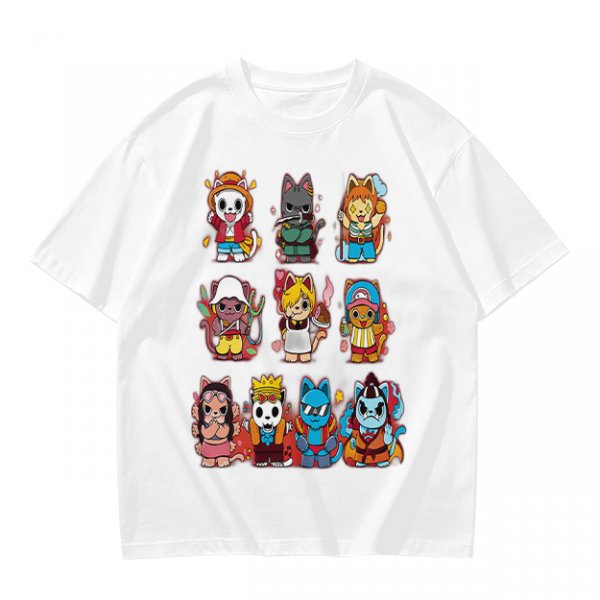 Olive T-Shirt With Cute Anime Cat Character Print
