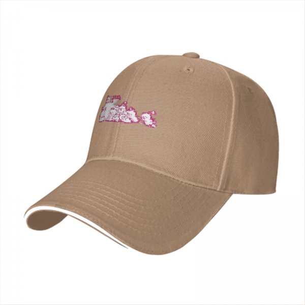 Black Baseball Cap with Pink Cute Character Graphic Print