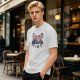 Olive T-shirt with Cartoon Group of Four People and Bowls Print