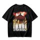 Olive T-Shirt With Anime Characters Crossing Burning Street Print