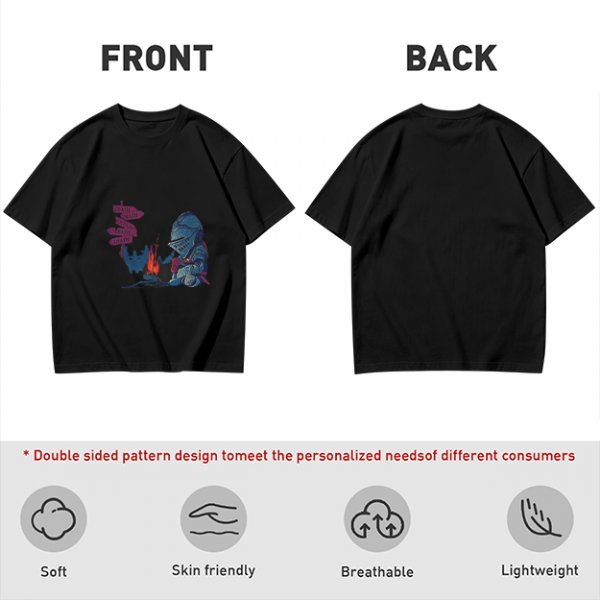 Olive T-Shirt With Dark Souls Knight At Campfire Death Sign Print