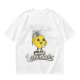 Olive green t-shirt with cheerful lemon mascot graphic and make lemonades text