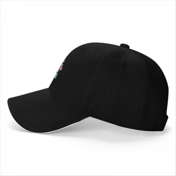 Black Baseball Cap with Cute Cartoon Juice Box Character Print
