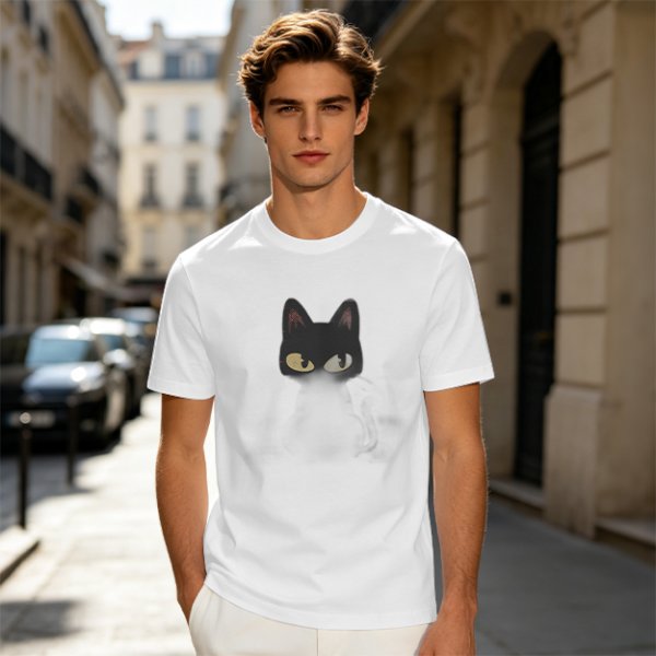 Olive Green T-Shirt With Black Cat Head Graphic Print