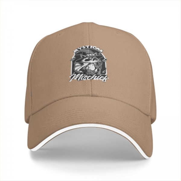 Black Baseball Cap with Mystical Mischief Raccoon Wizard Graphic