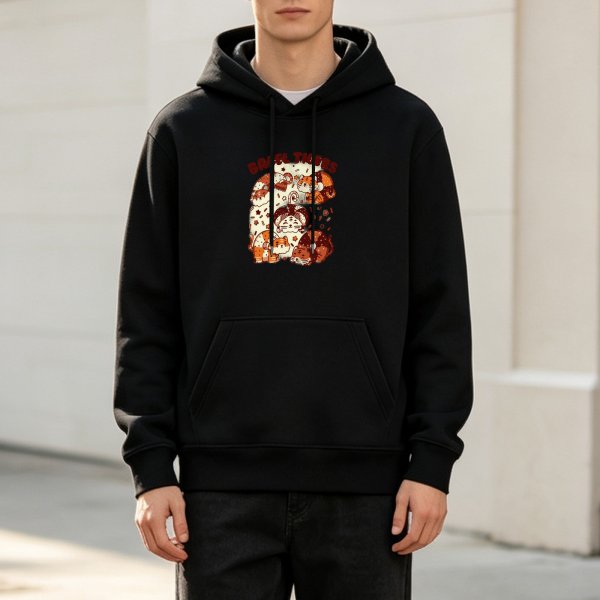 Black hoodie with cute animal and pastry graphic print