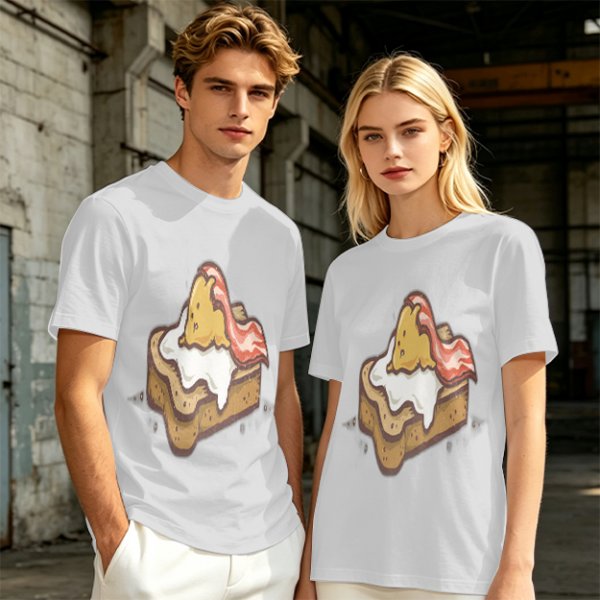 Olive T-Shirt With Cute Lazy Egg On Toast And Bacon Print