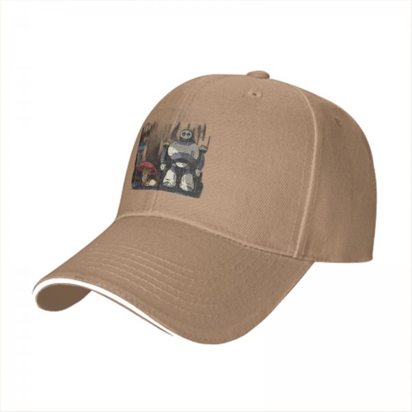 Black Baseball Cap With Robot And Mushroom Graphic Print