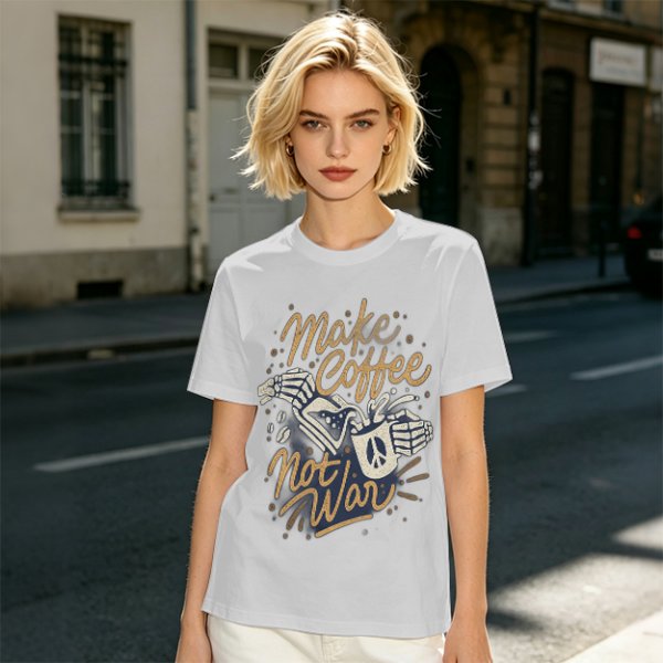 Make Coffee Not War Skeleton Hand Graphic T-Shirt