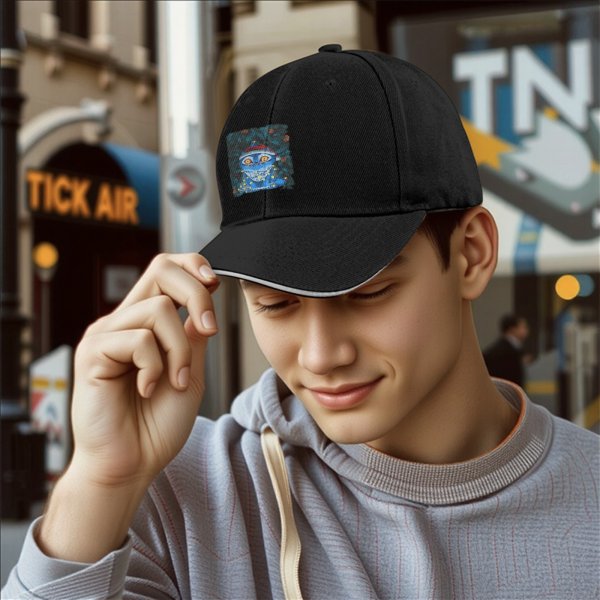 Black Baseball Cap With Christmas Cheshire Cat Print