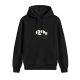 Black hoodie with tired lying cartoon figure print