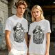 Olive t-shirt with skeleton graphic and 'Cheers! I'm Having Another Crisis' text
