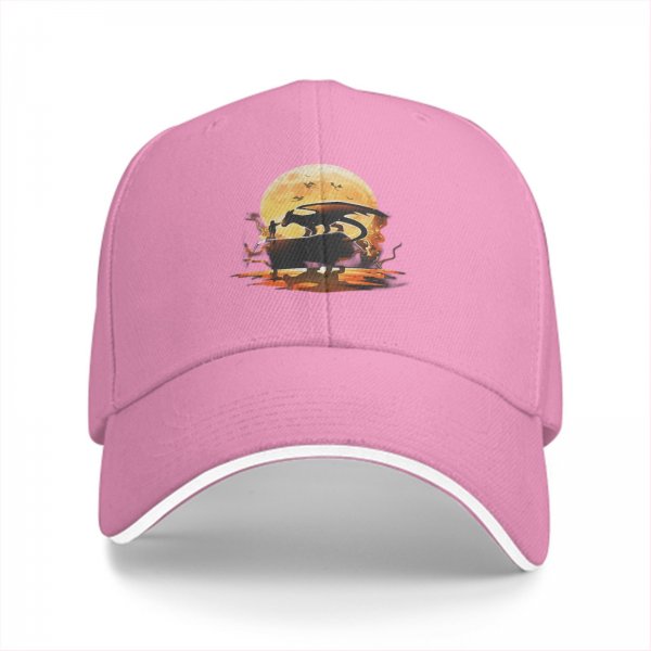 Black Baseball Cap With Dragon And Full Moon Silhouette Art