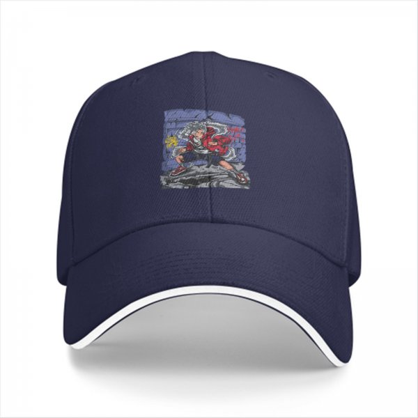 Black Baseball Cap With Graffiti Style Action Character Print