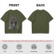Olive T-shirt with Angry Cat in Hooded Cloak Graphic Print