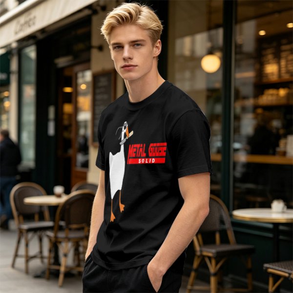 Olive T-Shirt With Metal Goose Solid Parody Graphic Print