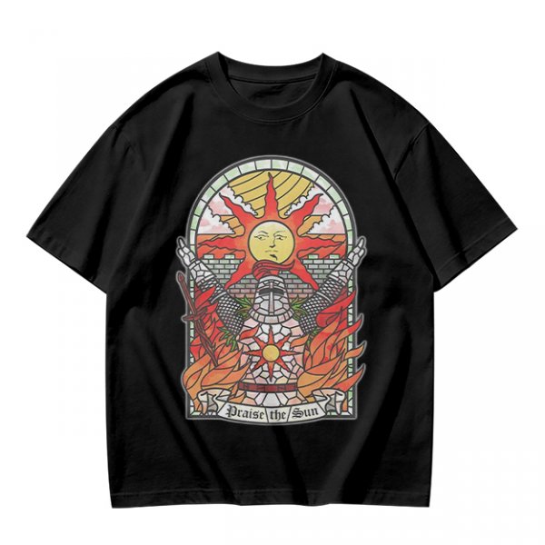 Olive T-Shirt With Stained Glass Style Praise The Sun Knight Print
