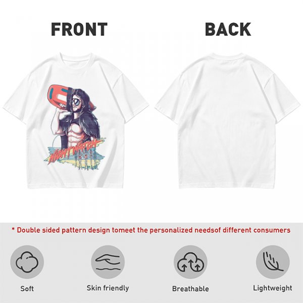 Olive Graphic T-Shirt with Muscular Figure Holding Red Device and Night Watch Text