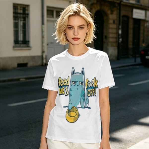 Olive T-Shirt With Grumpy Cat Feed Me And F Off Print