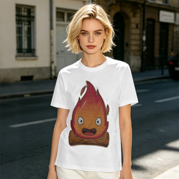Olive T-Shirt With Cute Calcifer Fire Demon Print